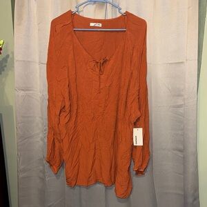 Sonoma Rust Blouse with Tie Neck